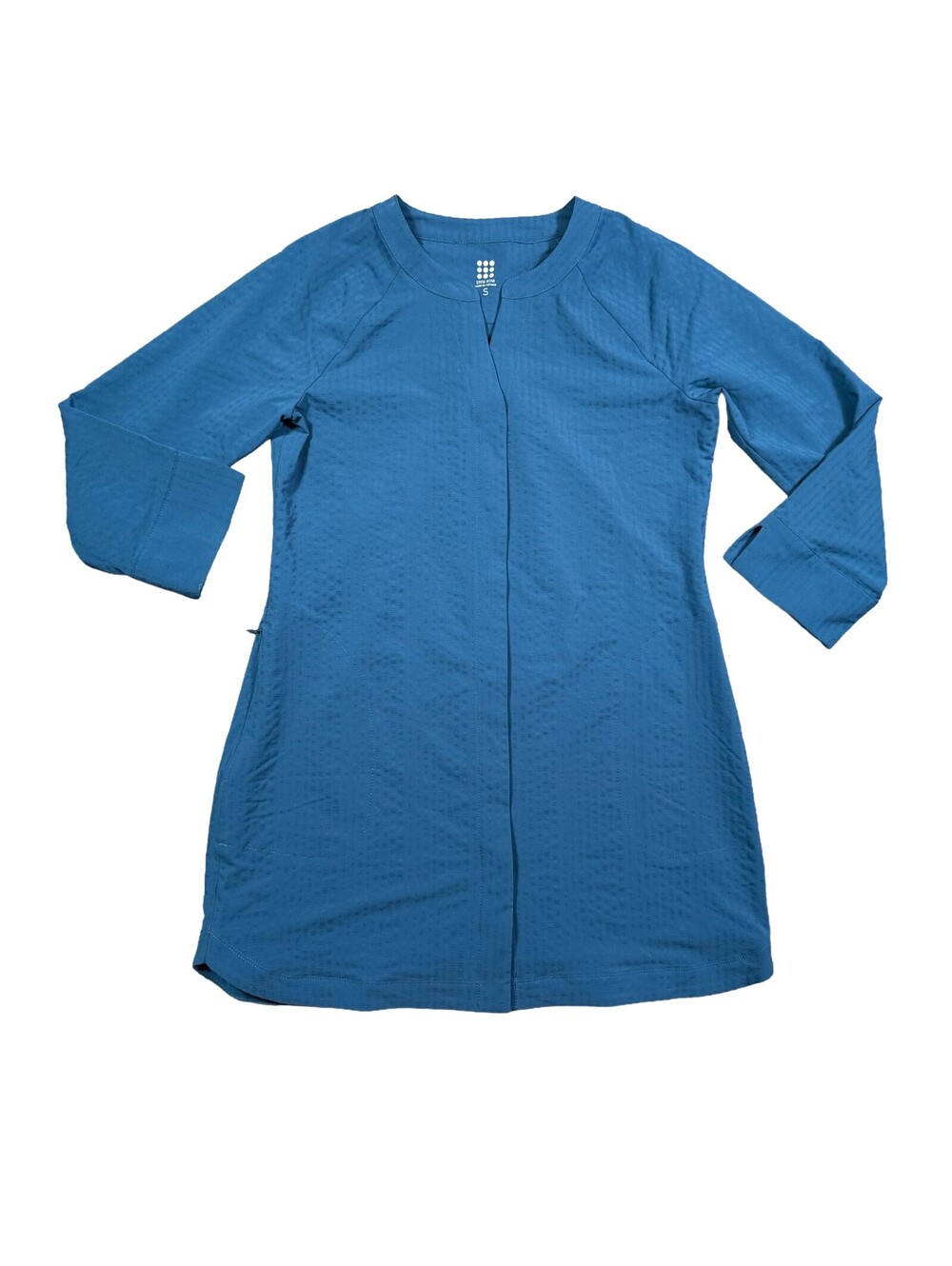Title Nine Speed Racer Tunic Dress Womens S Blue Textured 3/4 Sleeve Stretch